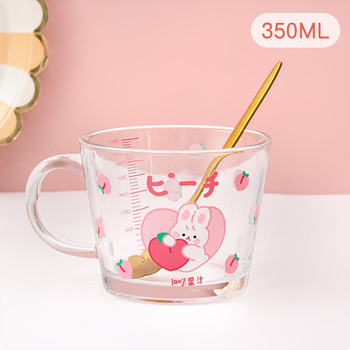 Cute Strawberry Rabbit Glass Cup with Spoon