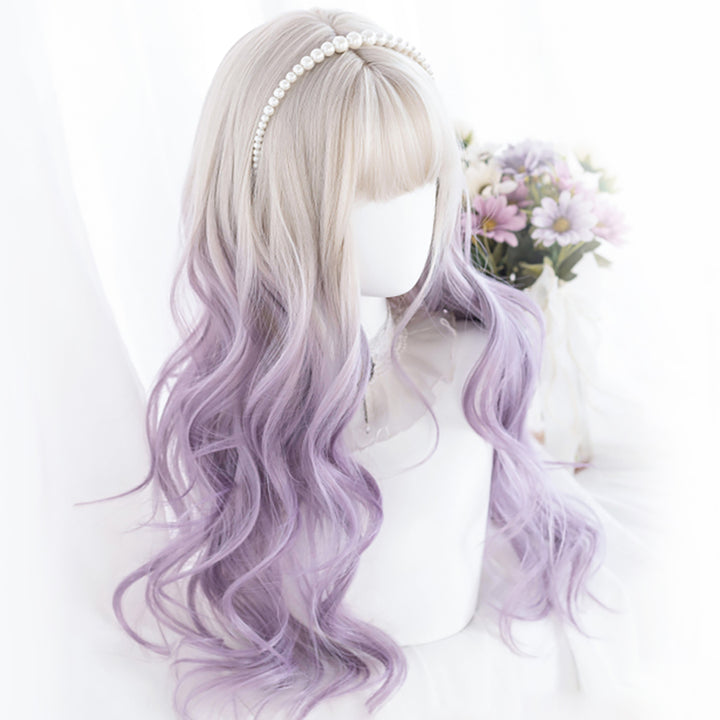 Lolita Gray Purple Long Curly Wig