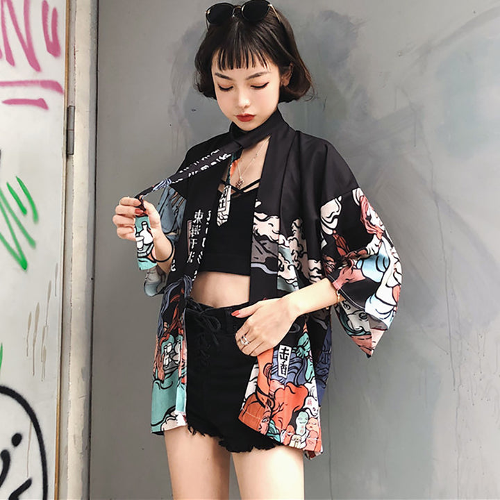 Cartoon Print Casual Japanese Kimono