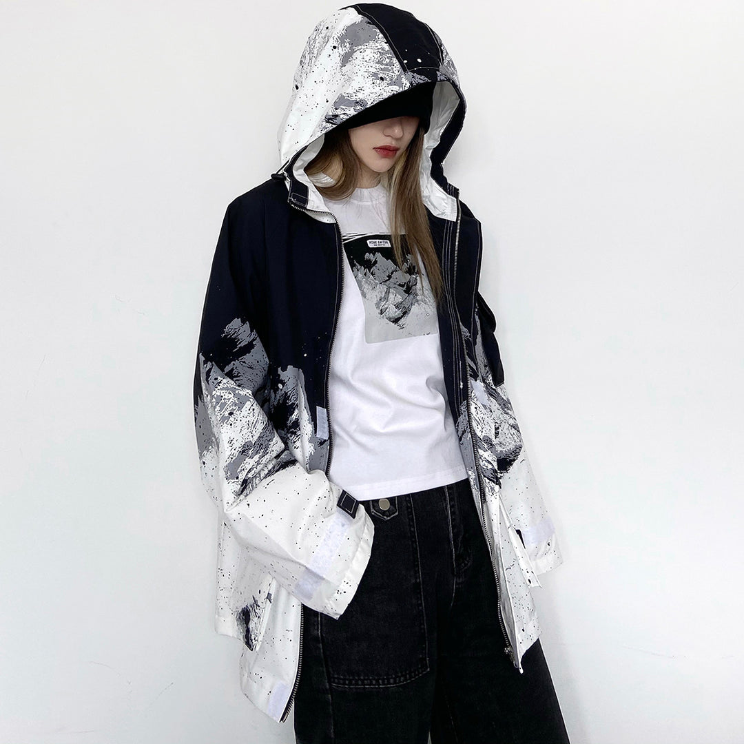 Retro Black Color Splash Oversize Jacket