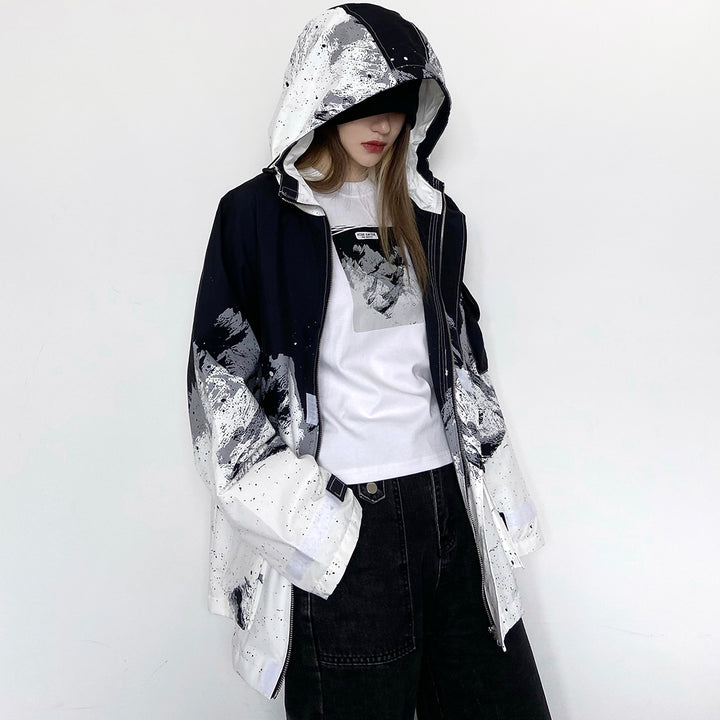 Retro Black Color Splash Oversize Jacket