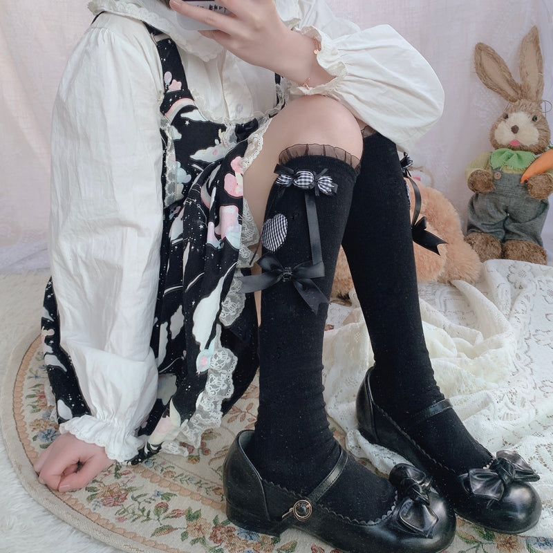 Lolita Hearts Ribbon Knee High Socks