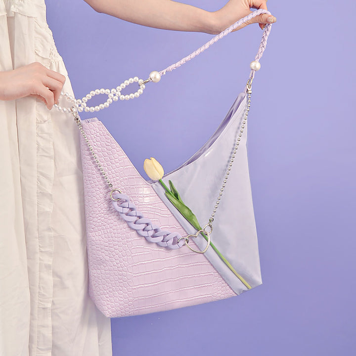 Purple Color Block Chain Shoulder Bag