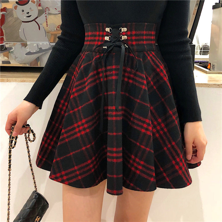 Punk Woolen High Waist Plus Size Plaid Skirt - juwas.com online store