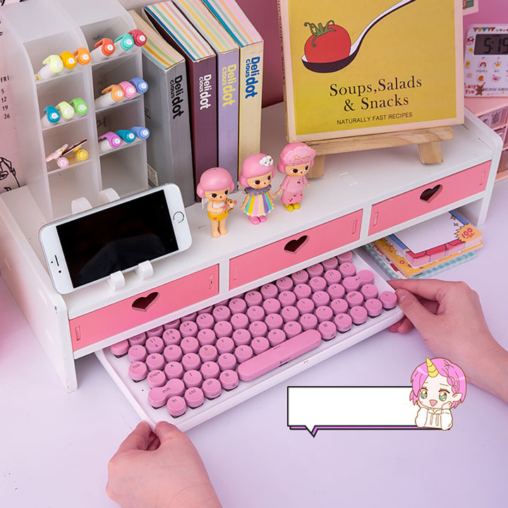 Kawaii Hearts Pink Wooden Desk Organizer