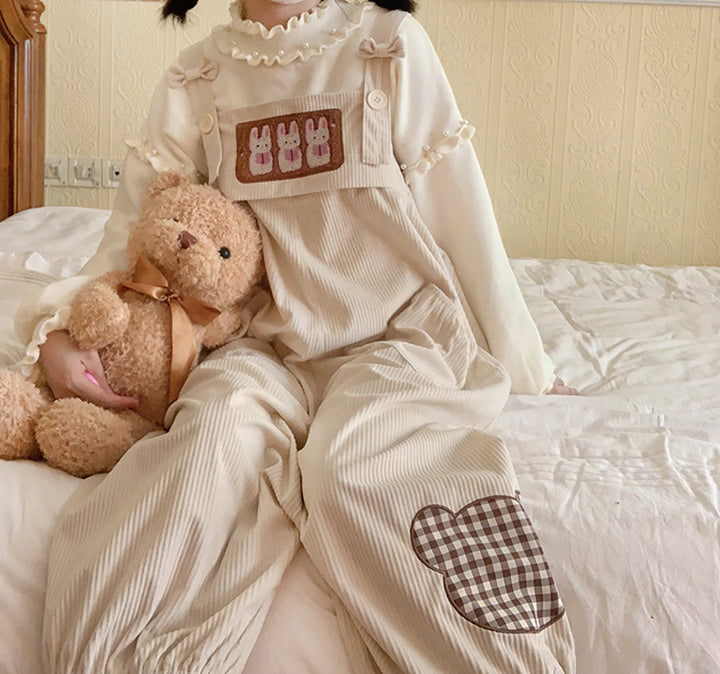 Cute Bear Design Loose Corduroy Overall