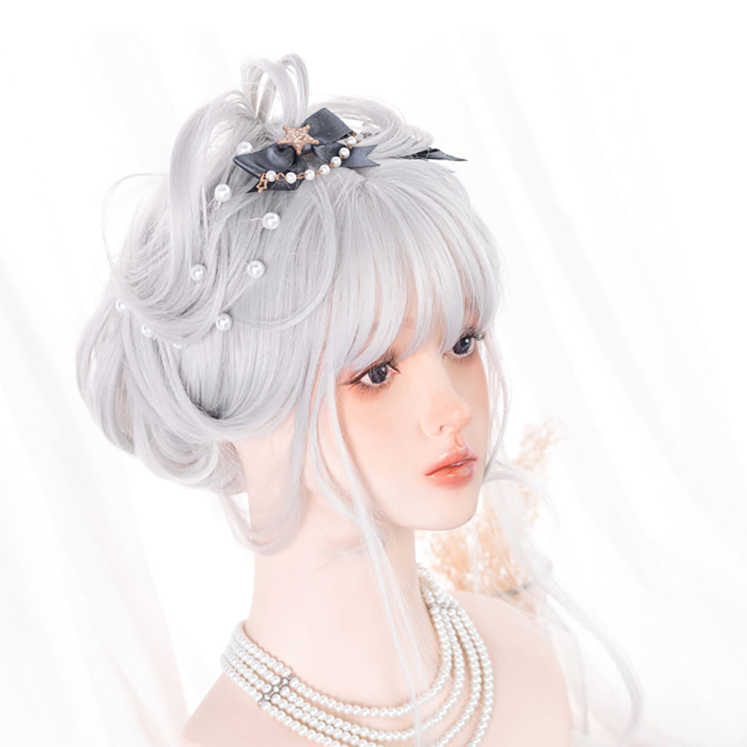 Lolita Gray White Bang Long Curly Wig