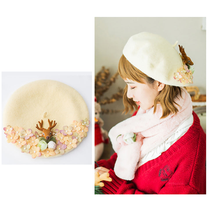 Flowers Deer Beret Hat