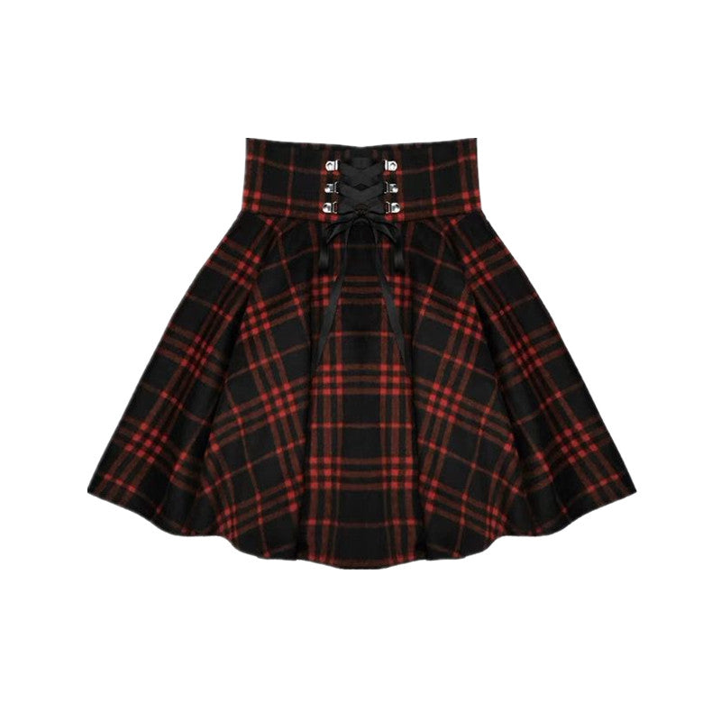 Punk Woolen High Waist Plus Size Plaid Skirt - juwas.com online store