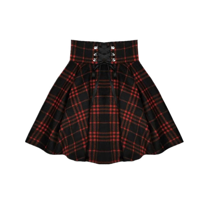 Punk Woolen High Waist Plus Size Plaid Skirt - juwas.com online store