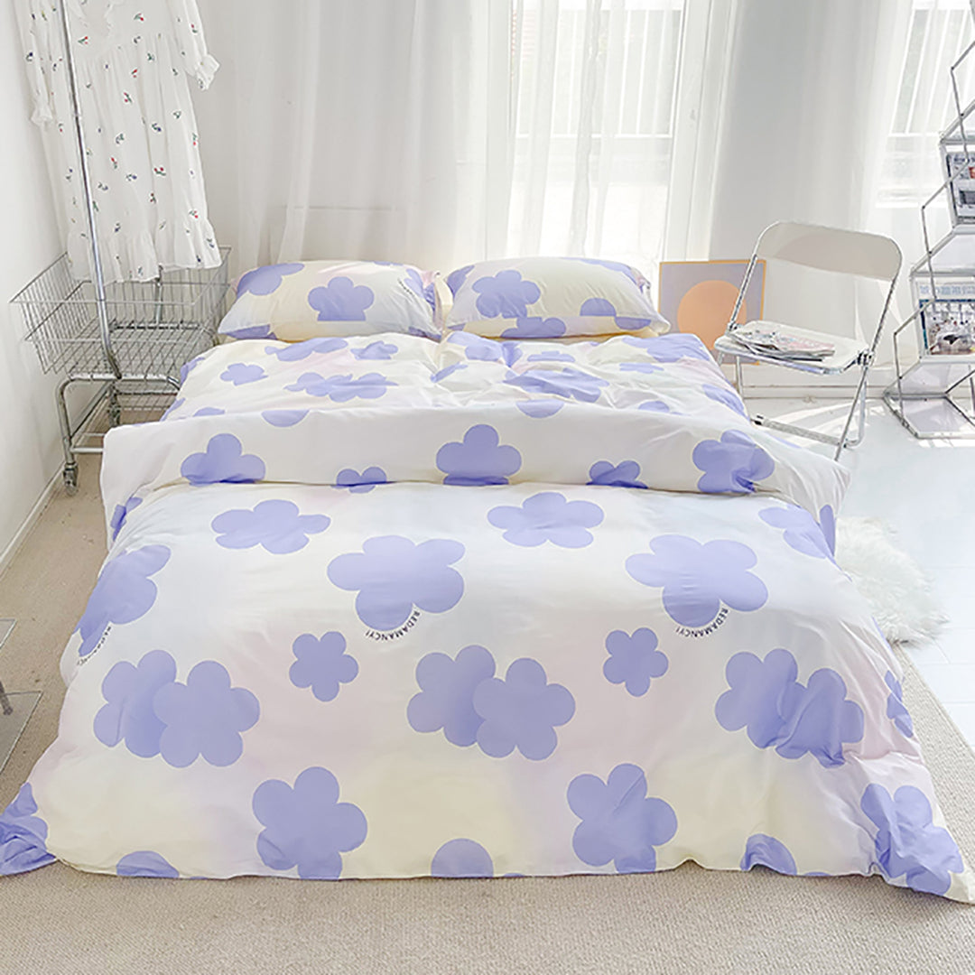 Purple Flower Print Cotton Bedding Set