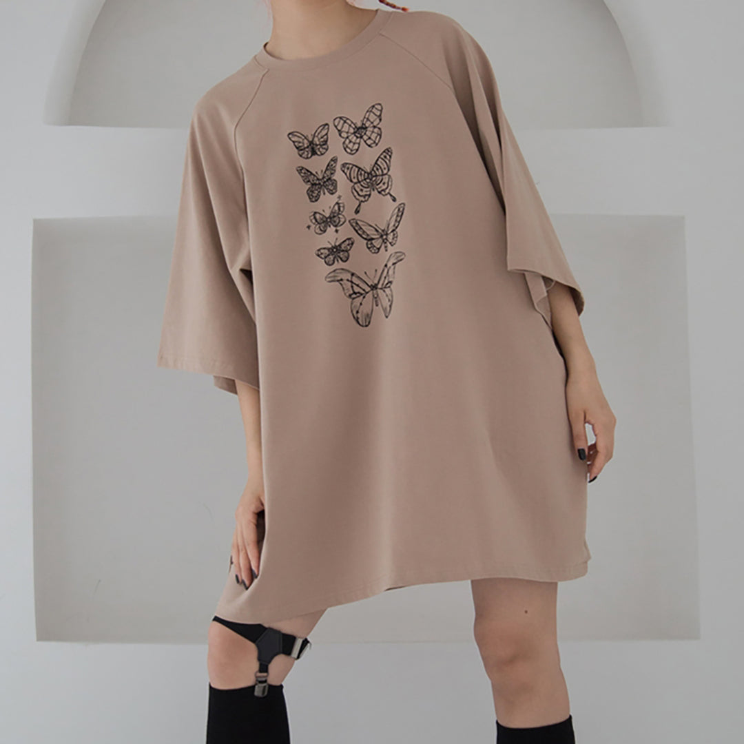 Butterflies Print Streetwear Loose T-shirt