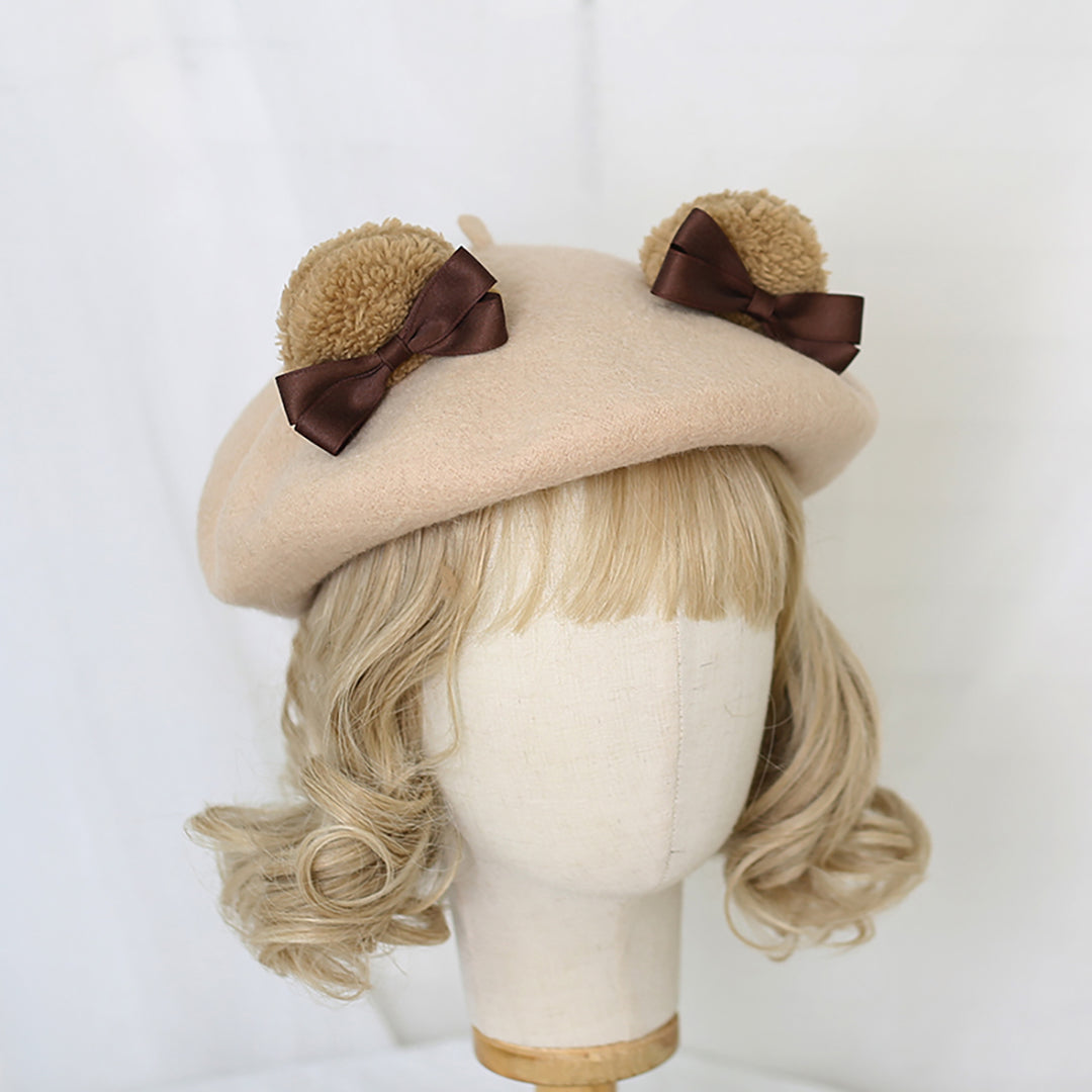 Cute Bear Ear Bowknot Beret Hat