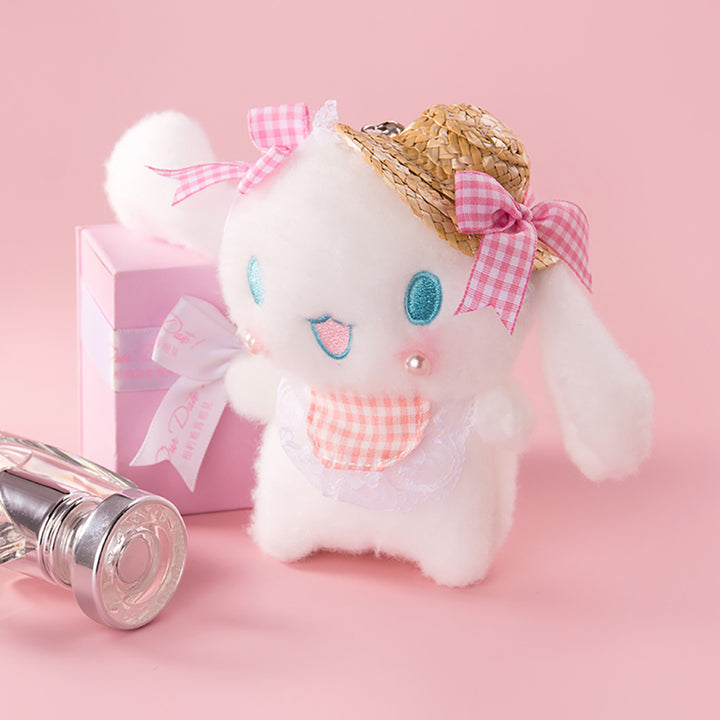 Adorable White Bunny Summer Hat Keychain