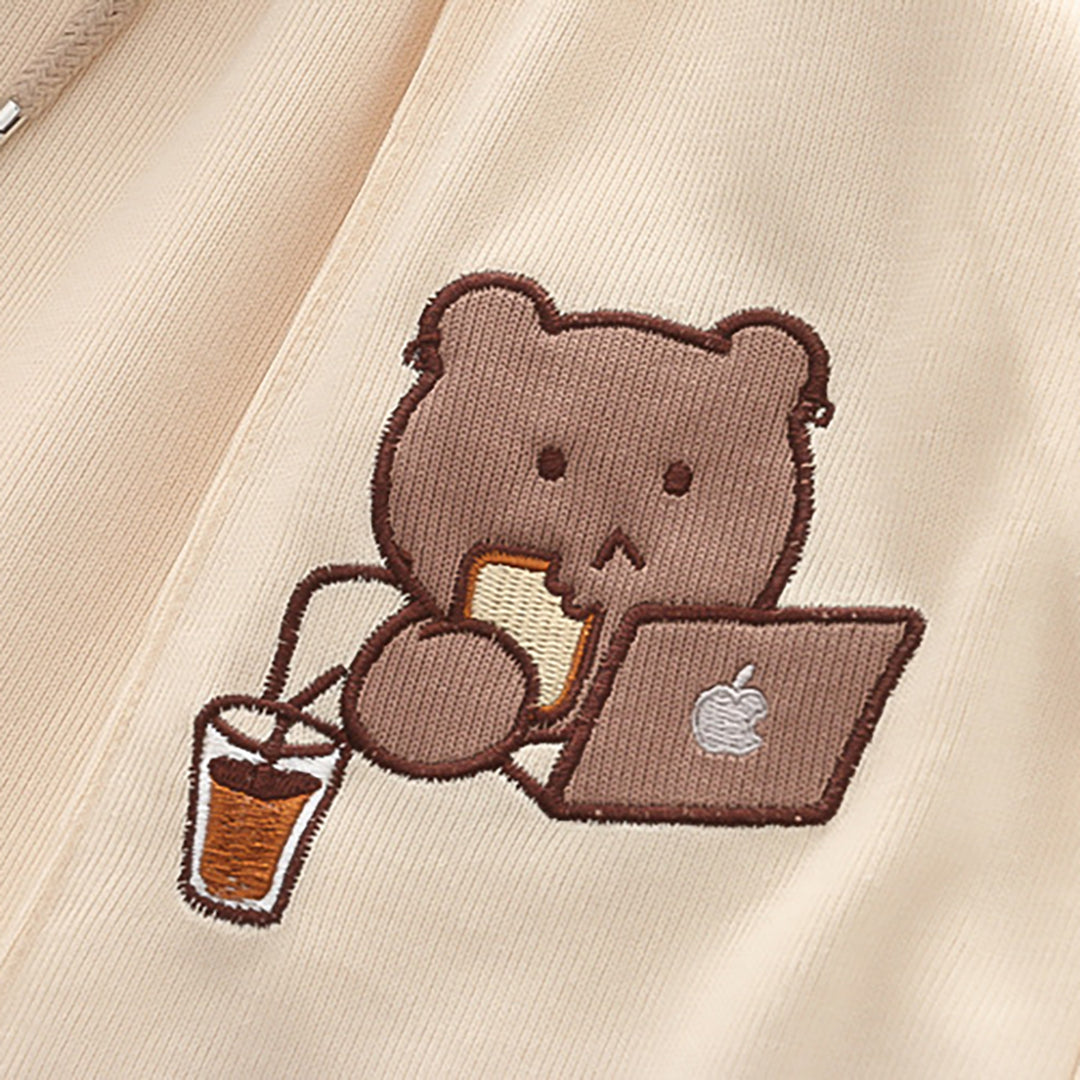 Cartoon Bear Embroidery Pocket Shorts