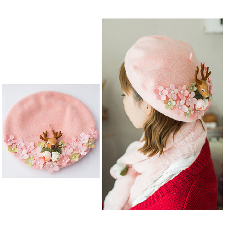 Flowers Deer Beret Hat