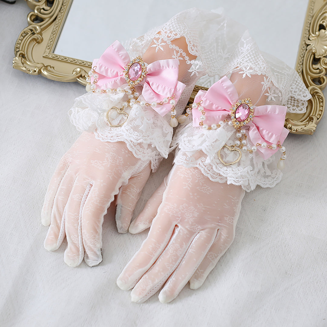 Classic Lolita Pearl Bow Lace Wristlet