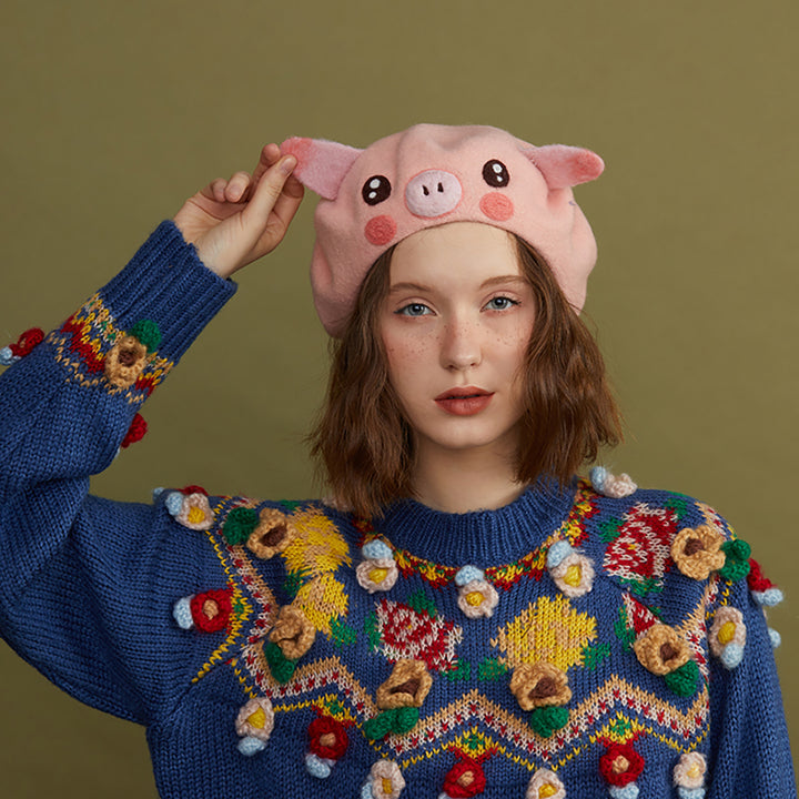 Pink Piggy Handmade Wool Beret