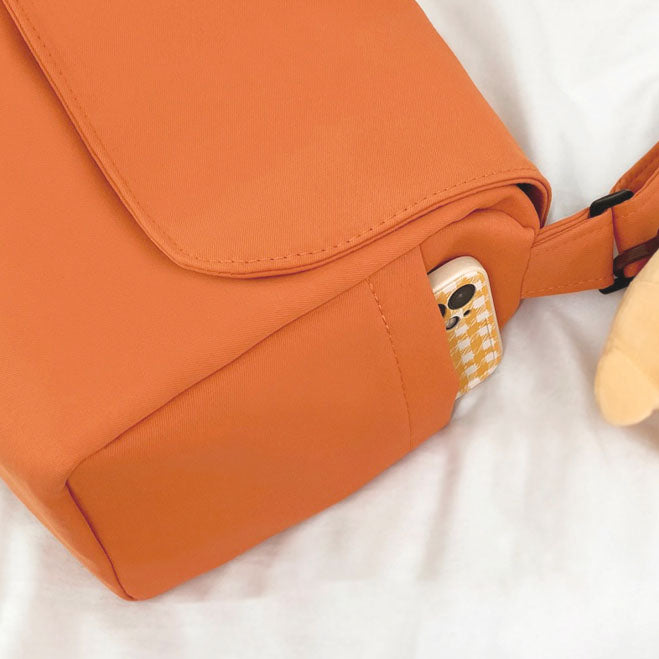 Japanese Pure Color Canvas Shoulder/Crossbody Bag with Pendant
