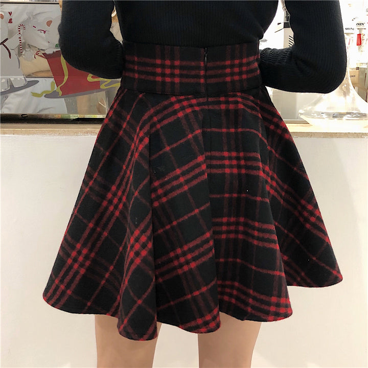 Punk Woolen High Waist Plus Size Plaid Skirt - juwas.com online store