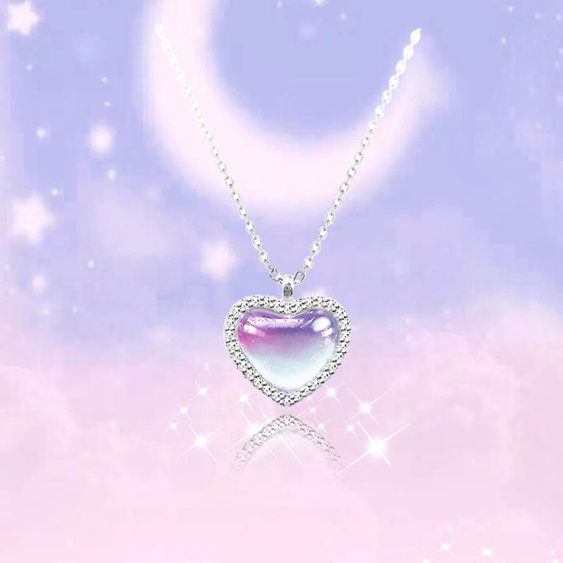 Lovely Peach Heart Silver Necklace