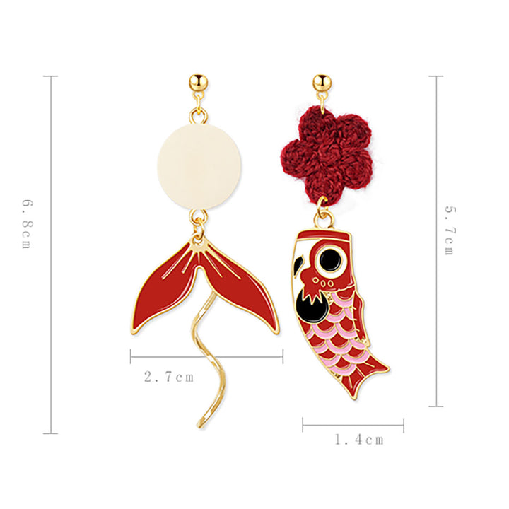 Red Koi Silver Earrings