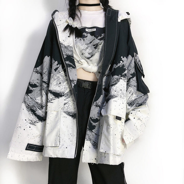 Retro Black Color Splash Oversize Jacket
