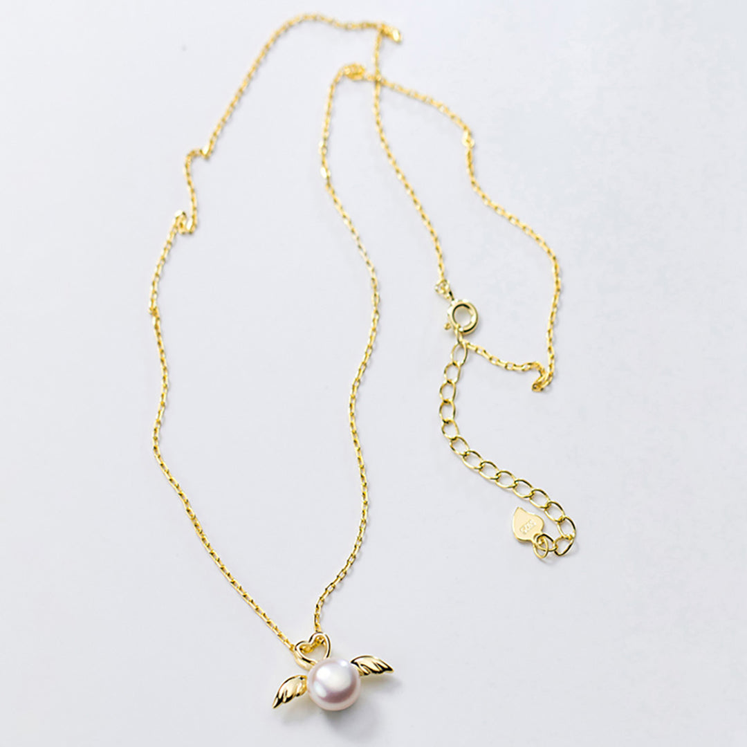 Love Angel Wings Pearl Silver Necklace