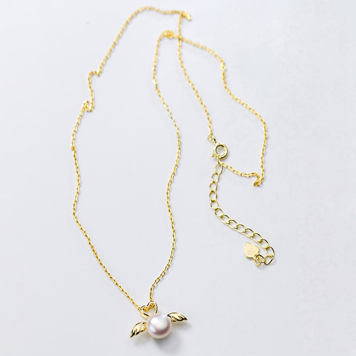 Love Angel Wings Pearl Silver Necklace