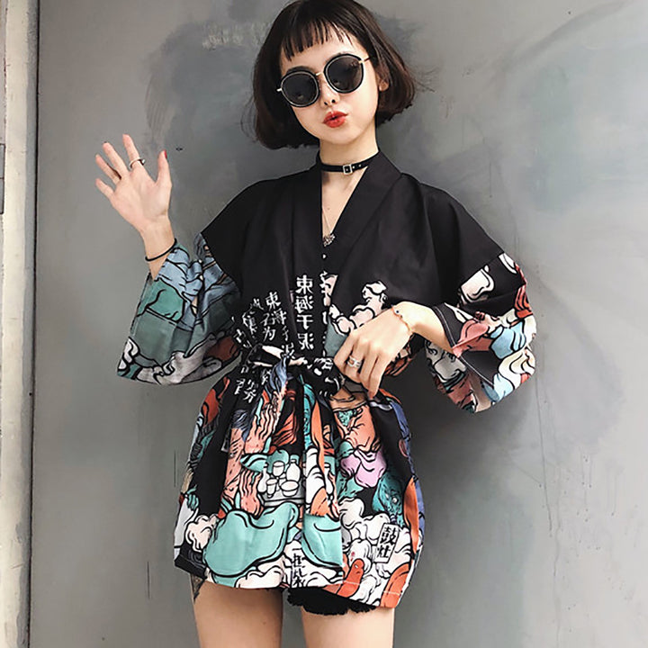 Cartoon Print Casual Japanese Kimono