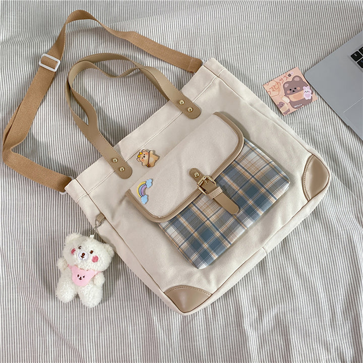 Plaid Convertible Canvas Shoulder Bag