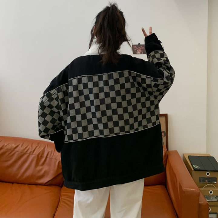 Gothic Black Checkered Button Up Loose Coat