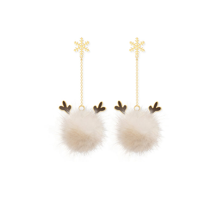 Cute PomPom Reindeer Dangle Earrings