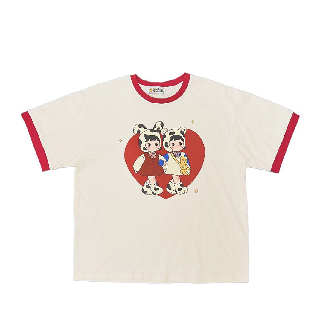 Cartoon Cows Print Cotton T-shirt