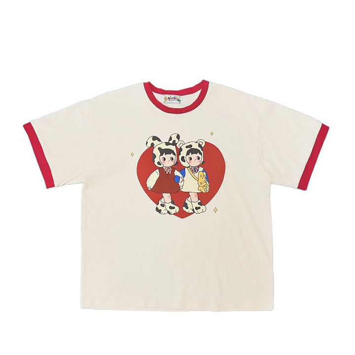 Cartoon Cows Print Cotton T-shirt