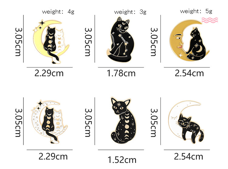 Black Cat Moon Phase Brooch Pins For Any Outfit