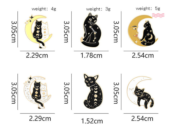 Black Cat Moon Phase Brooch Pins For Any Outfit