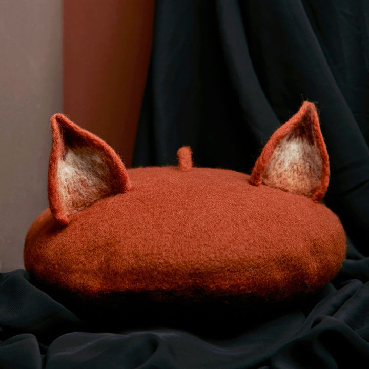 Fox handmake Wool Handmade Beret