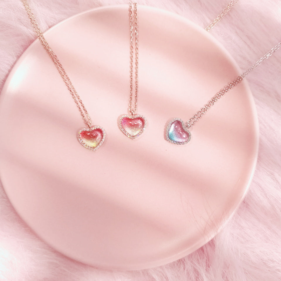 Lovely Peach Heart Silver Necklace