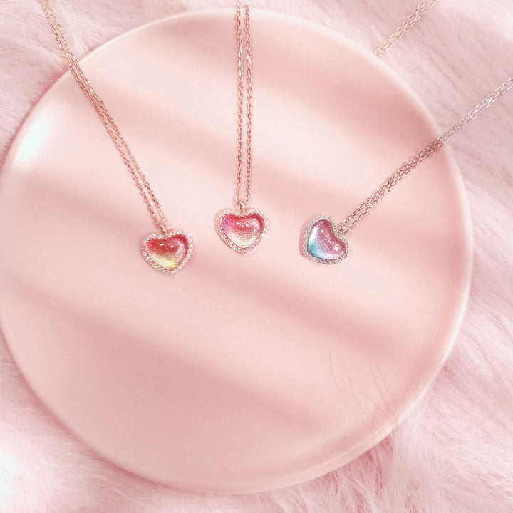 Lovely Peach Heart Silver Necklace