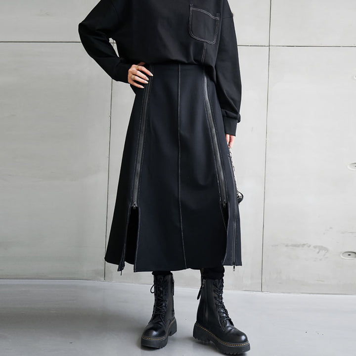 Gothic Irregular Zipper A-line Skirt
