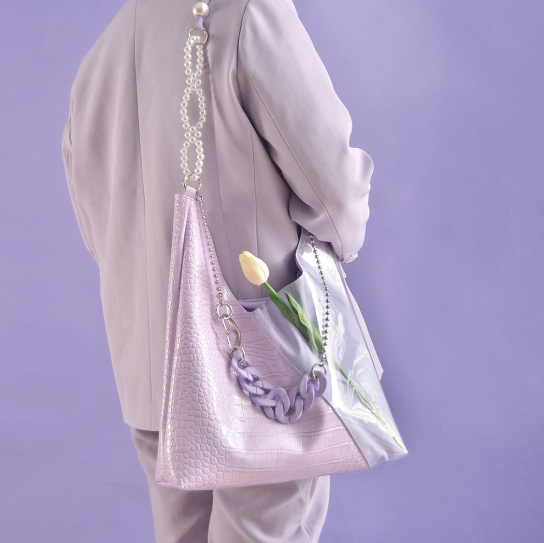 Purple Color Block Chain Shoulder Bag