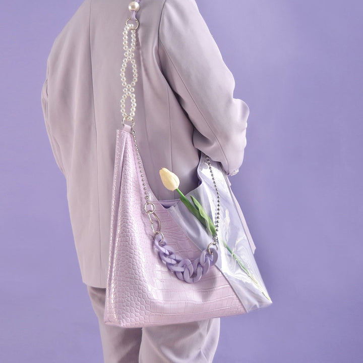 Purple Color Block Chain Shoulder Bag