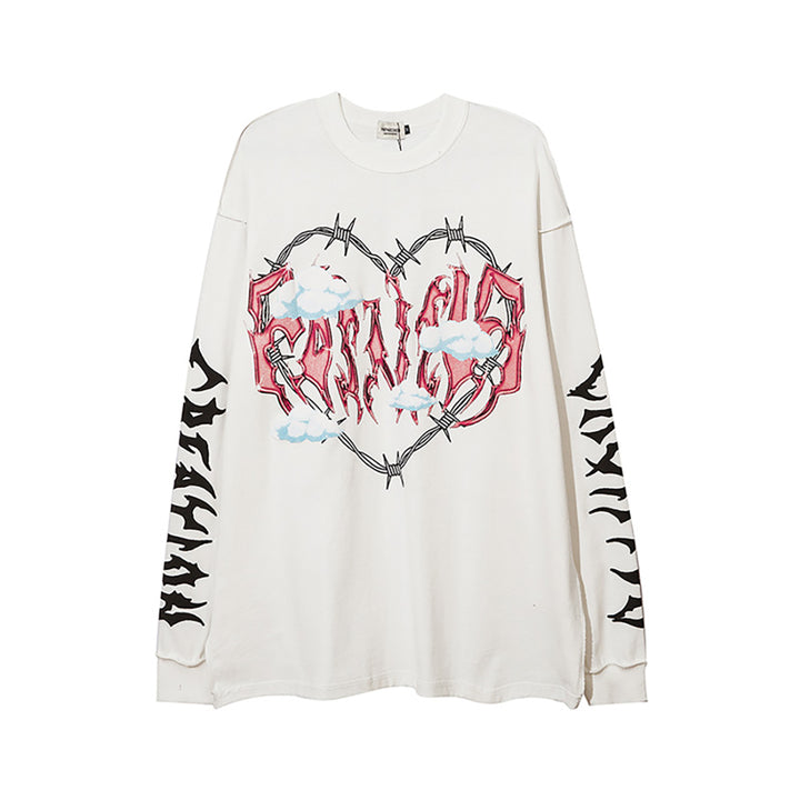 Vintage Love Heart Letters Printed Sweater