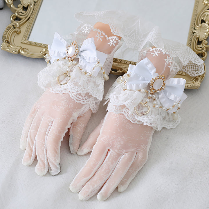 Classic Lolita Pearl Bow Lace Wristlet