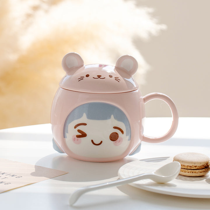 Cute Girl Ceramic Mug With Lid