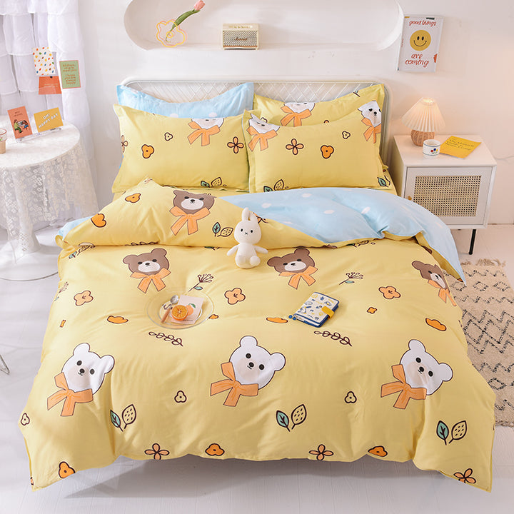 Cartoon Bear Print Cotton Bedding Set