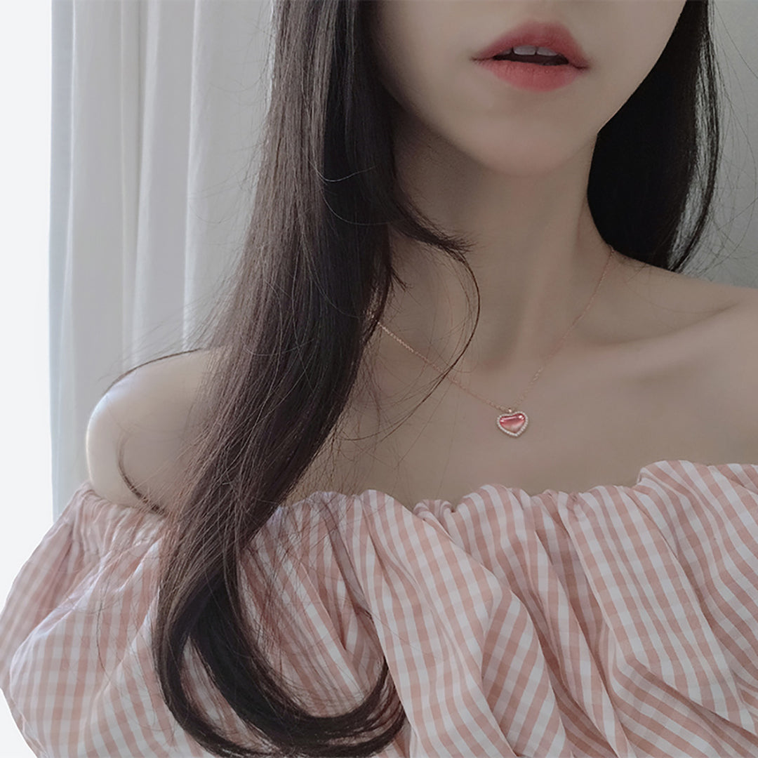 Lovely Peach Heart Silver Necklace
