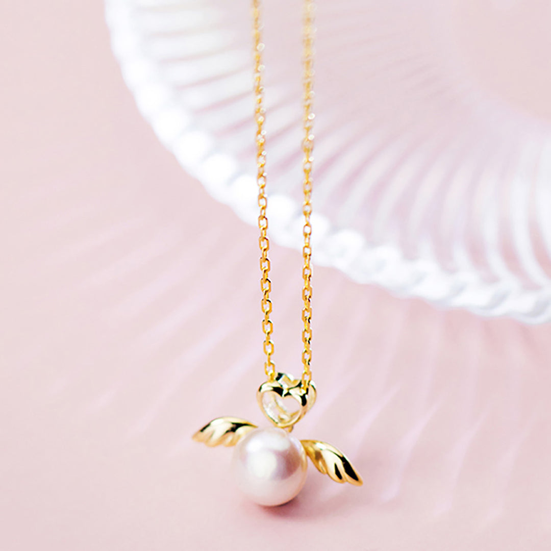 Love Angel Wings Pearl Silver Necklace