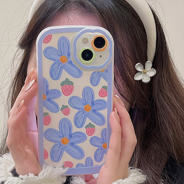 Blue Flower Strawberries iPhone Case